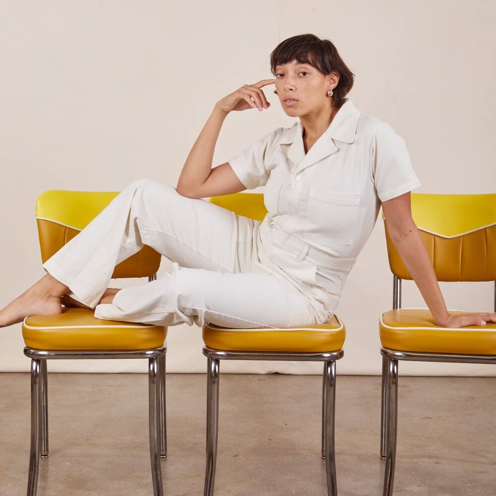 Big Bud Press Cream Short-Sleeve Utility Jumpsuit with Belt